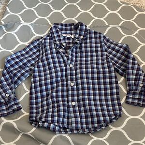 Janie and Jack Navy and White Plaid Button Down Shirt